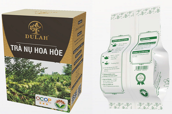 Ảnh: Hộp trà nụ hoa hòe DULAH sau khi được hỗ trợ tư vấn thiết kế mẫu mã